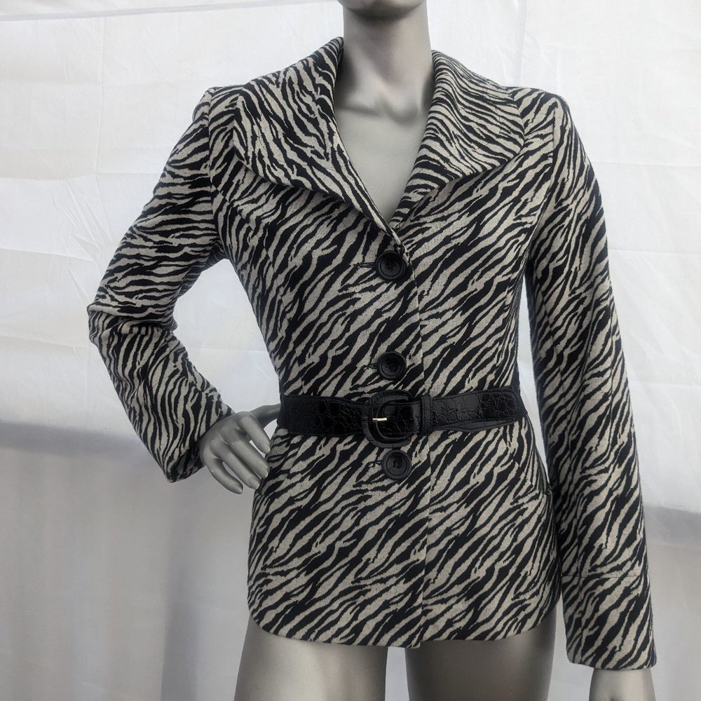 Zebra Knit Jacket Blazer with Belt